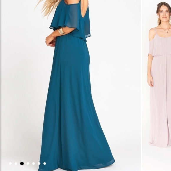 Show Me Your Mumu Caitlin Ruffle Maxi Dress Deep‎ Jade Chiffon Sz XXS - Picture 3 of 9